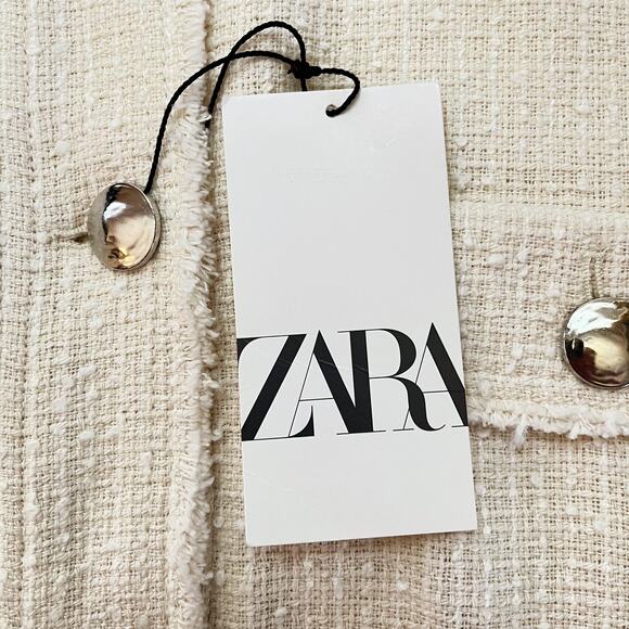 Zara Tweed Frayed Hem Overshirt in Cream Size XXL - Picture 11 of 14